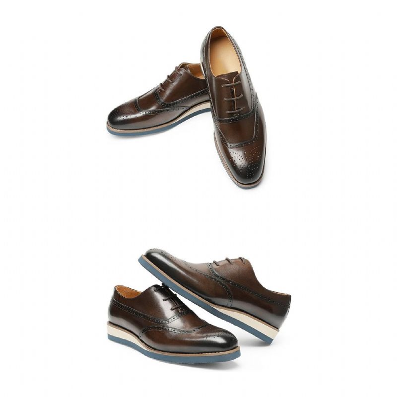 Sapatos Formais Masculinos Exóticos Com Plataforma Wingtip - Café