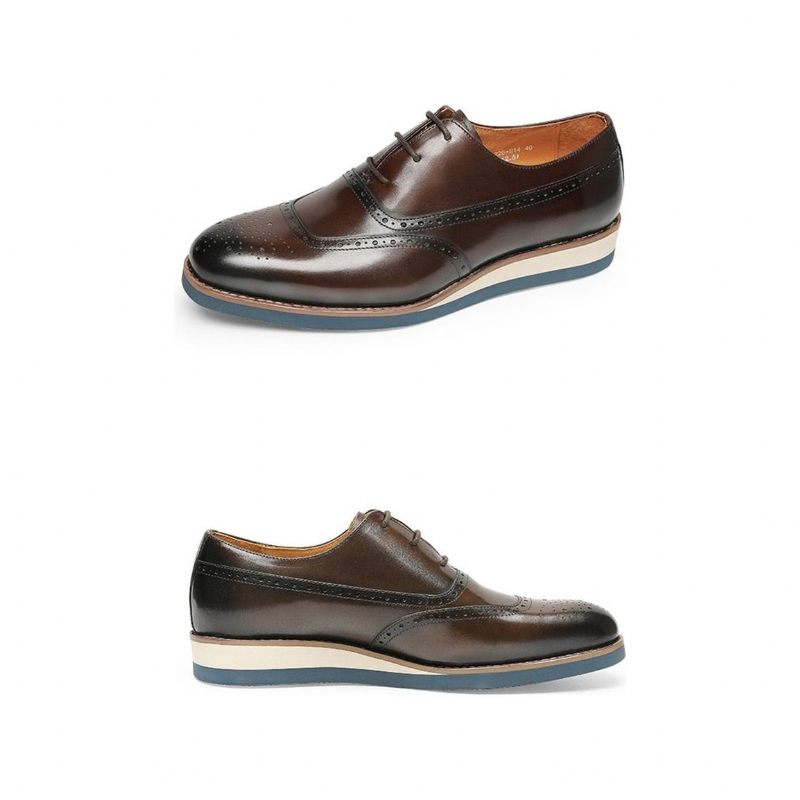 Sapatos Formais Masculinos Exóticos Com Plataforma Wingtip - Café