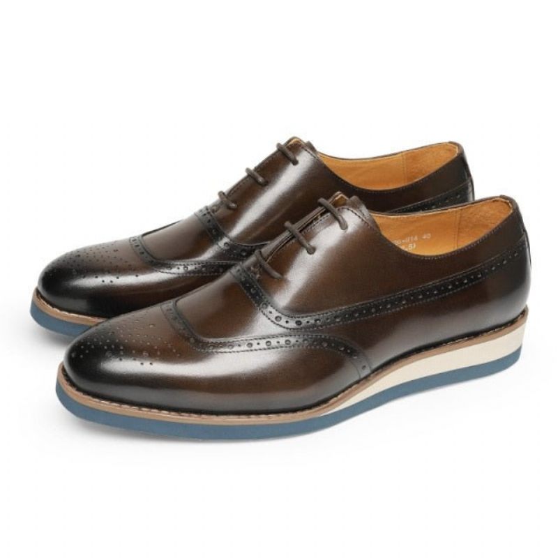 Sapatos Formais Masculinos Exóticos Com Plataforma Wingtip - Café