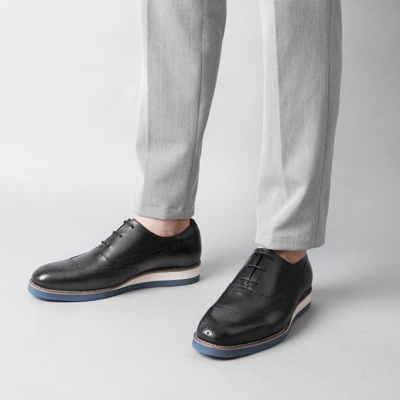 Sapatos Formais Masculinos Exóticos Com Plataforma Wingtip - Preto