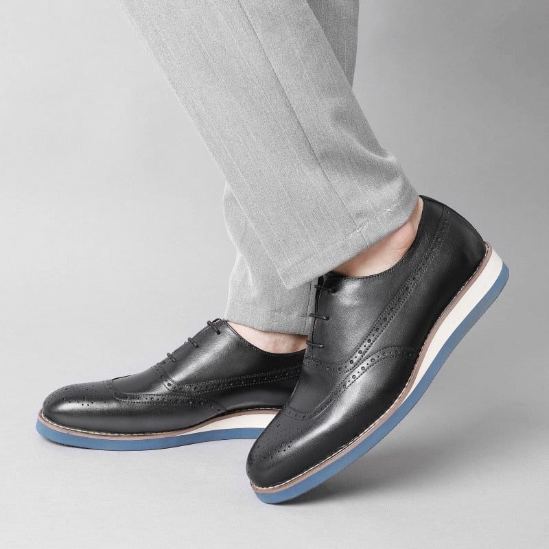 Sapatos Formais Masculinos Exóticos Com Plataforma Wingtip - Preto