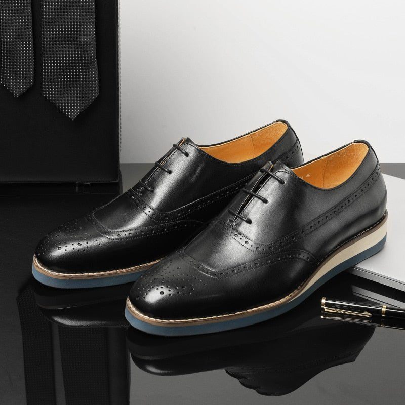 Sapatos Formais Masculinos Exóticos Com Plataforma Wingtip - Preto