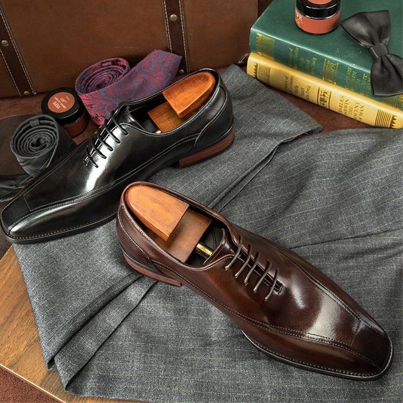 Sapatos Formais Masculinos Exóticos Couro Brogue Com Cordões - Preto