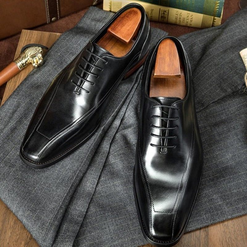 Sapatos Formais Masculinos Exóticos Couro Brogue Com Cordões - Preto