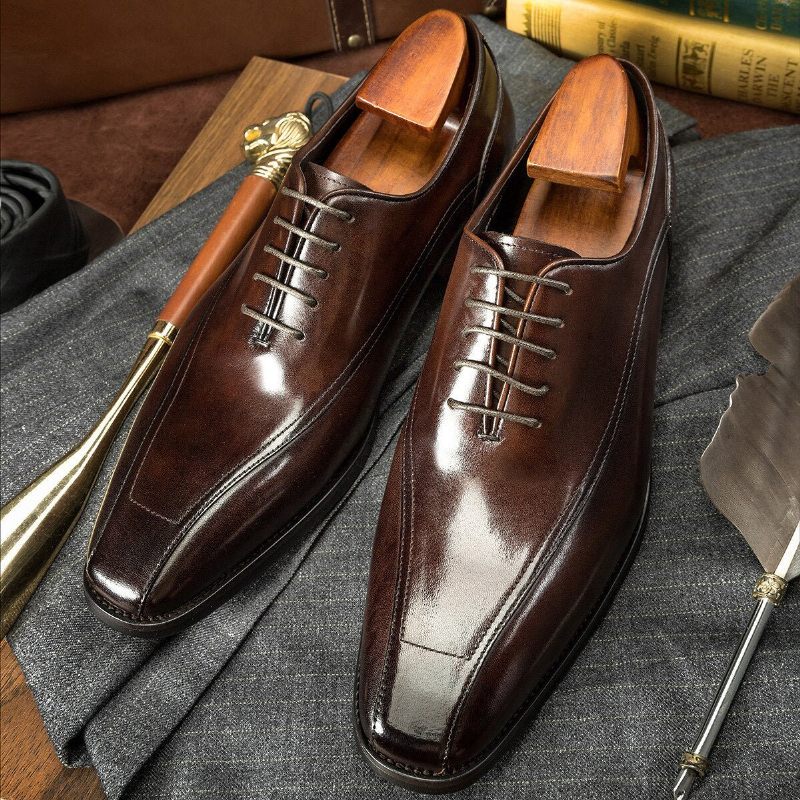 Sapatos Formais Masculinos Exóticos Couro Brogue Com Cordões - Café