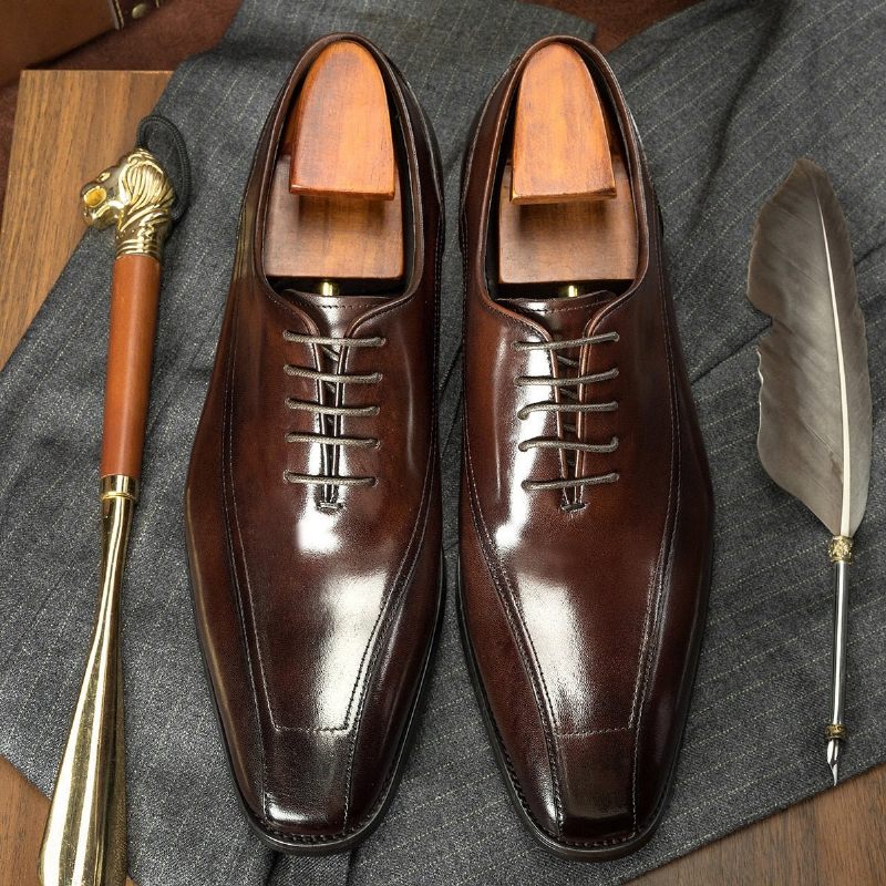 Sapatos Formais Masculinos Exóticos Couro Brogue Com Cordões - Café