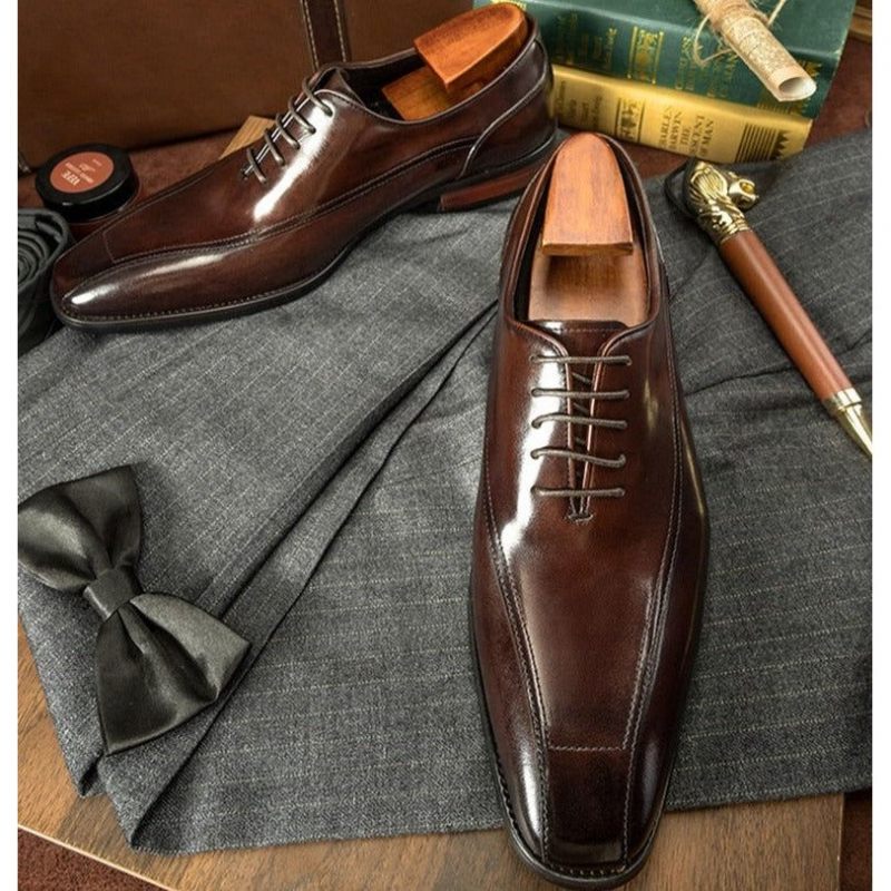 Sapatos Formais Masculinos Exóticos Couro Brogue Com Cordões - Café