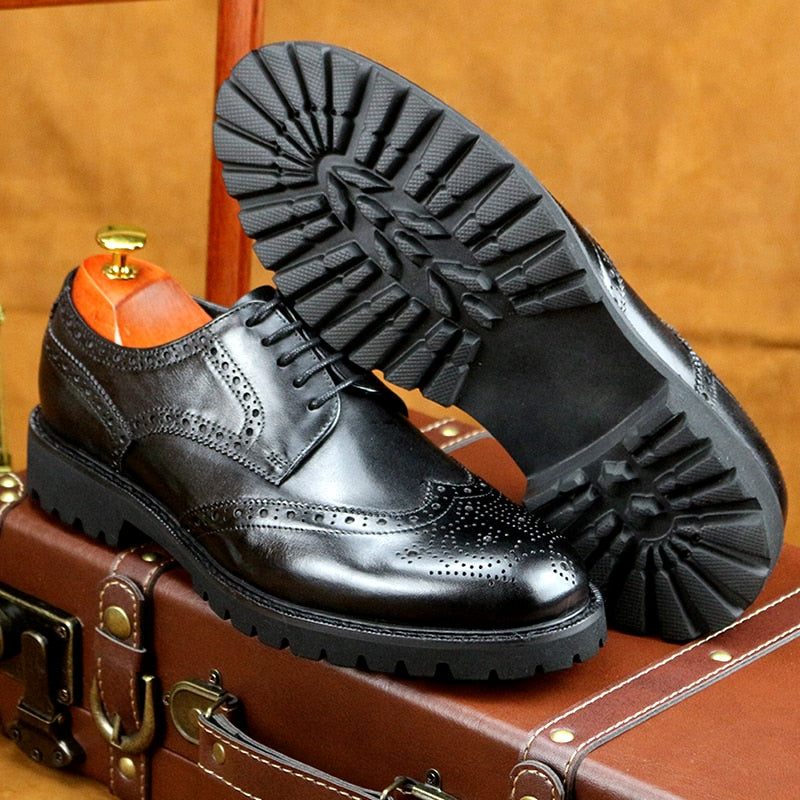 Sapatos Formais Masculinos Exóticos Couro Com Cadarço Brogue - Preto