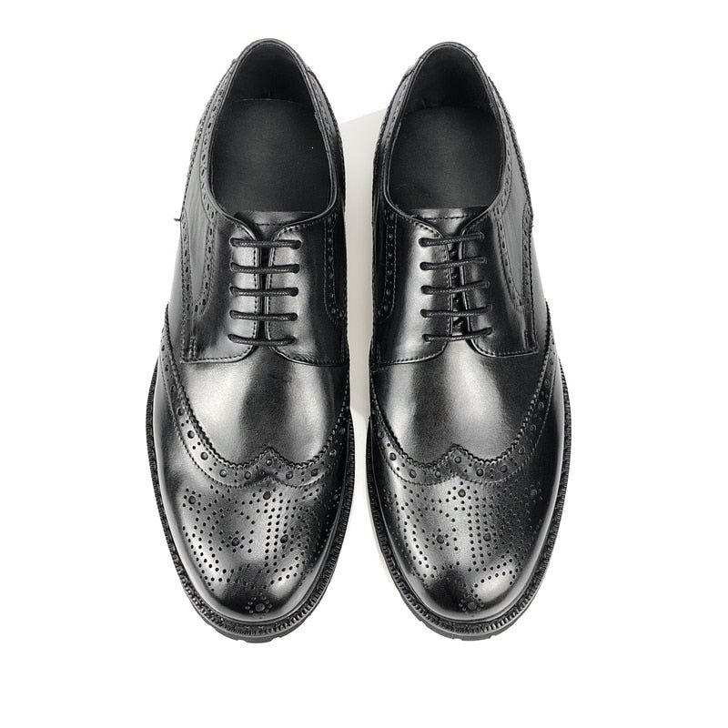 Sapatos Formais Masculinos Exóticos Couro Com Cadarço Brogue - Preto