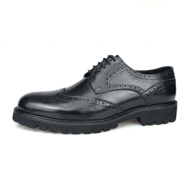 Sapatos Formais Masculinos Exóticos Couro Com Cadarço Brogue - Preto