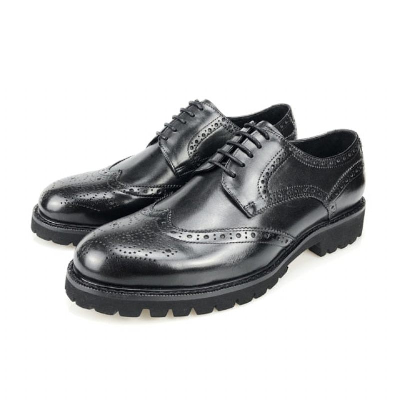 Sapatos Formais Masculinos Exóticos Couro Com Cadarço Brogue - Preto