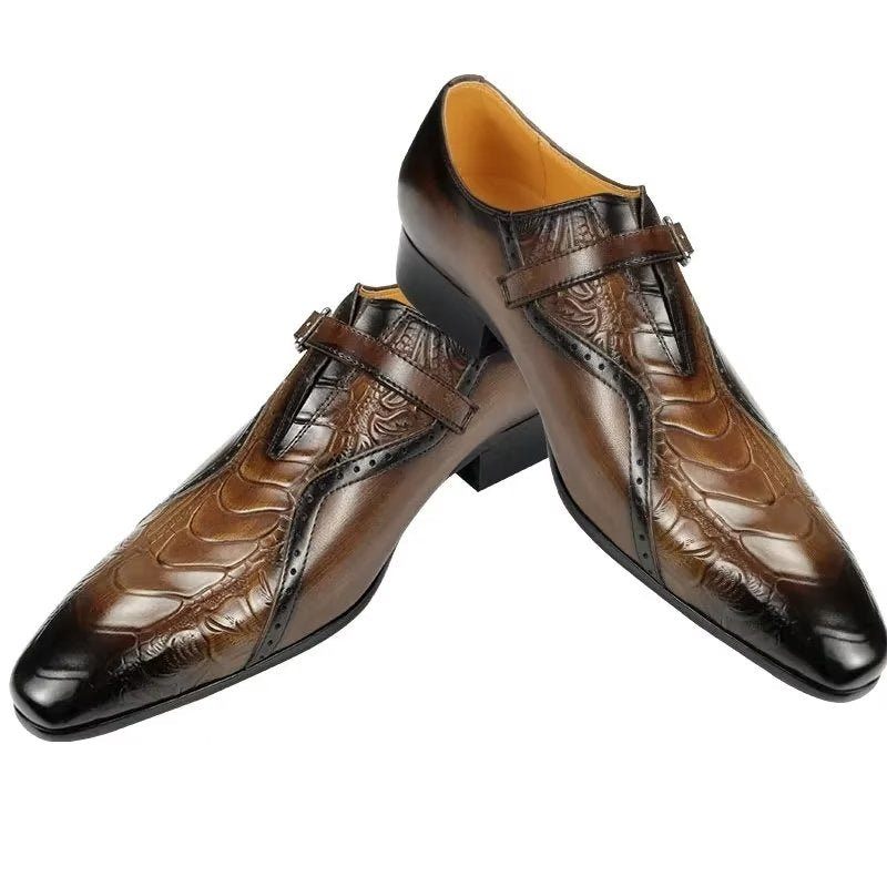 Sapatos Formais Masculinos Exóticos Couro Genuíno Brogue Casamento - Café