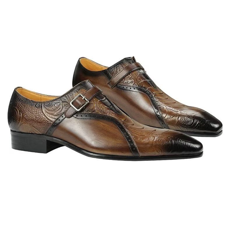 Sapatos Formais Masculinos Exóticos Couro Genuíno Brogue Casamento - Café