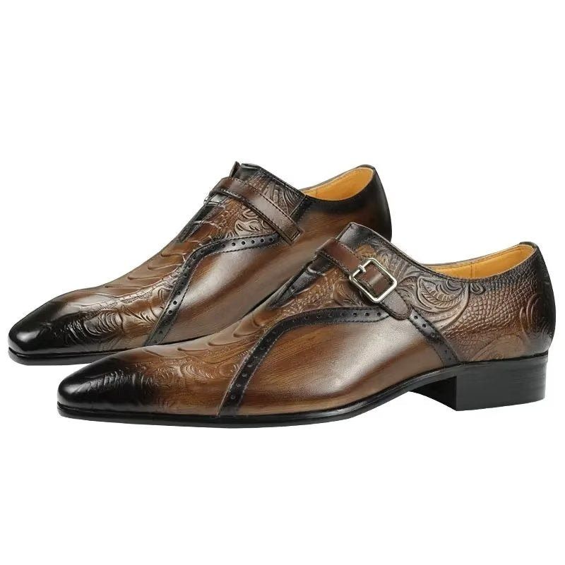 Sapatos Formais Masculinos Exóticos Couro Genuíno Brogue Casamento - Café