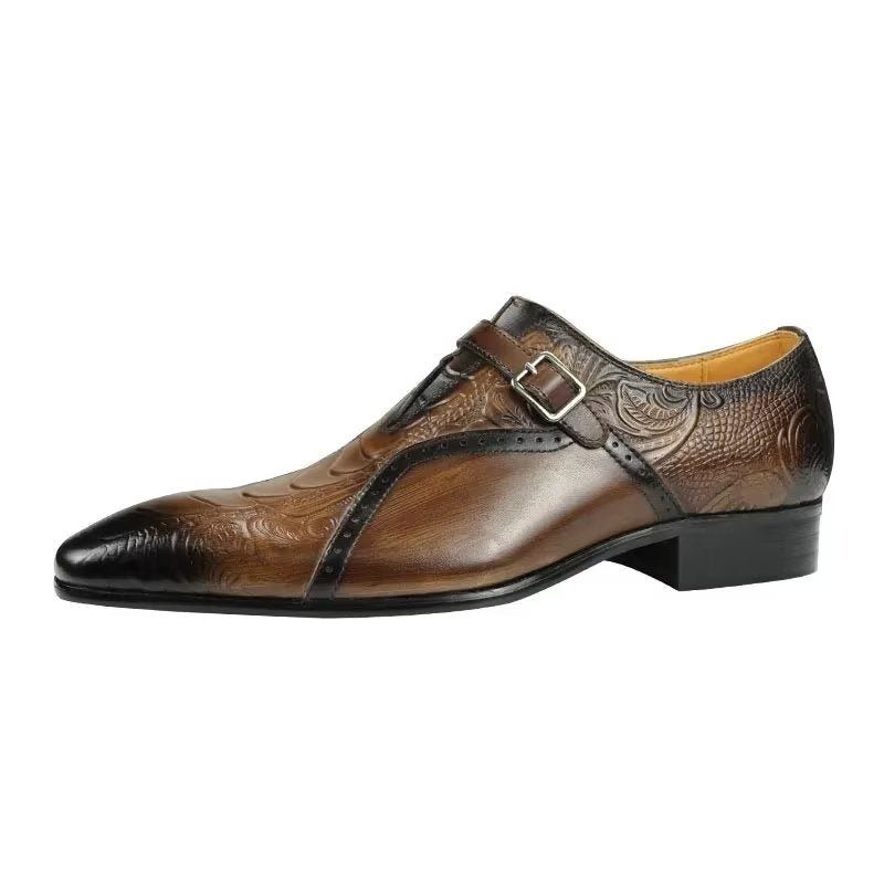 Sapatos Formais Masculinos Exóticos Couro Genuíno Brogue Casamento - Café