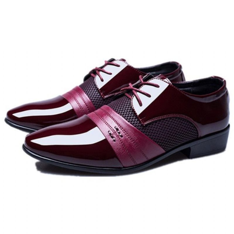 Sapatos Formais Masculinos Exóticos Dedo Apontado Oxford - Vermelho