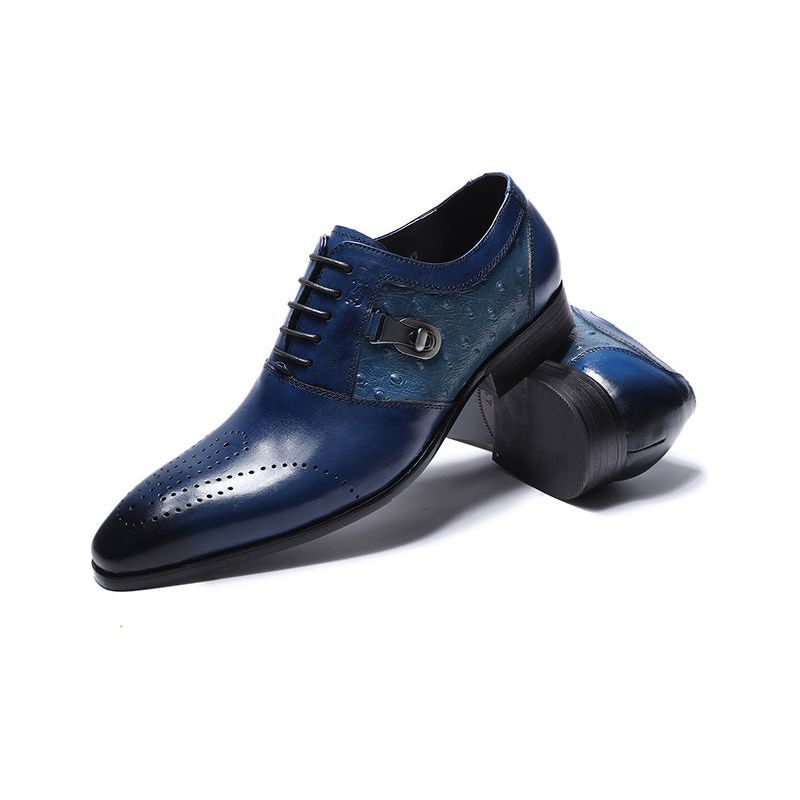 Sapatos Formais Masculinos Exóticos Lace-up Oxford Brogue Casuais - Azul