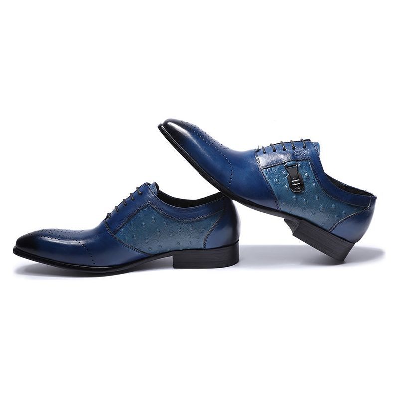 Sapatos Formais Masculinos Exóticos Lace-up Oxford Brogue Casuais - Azul