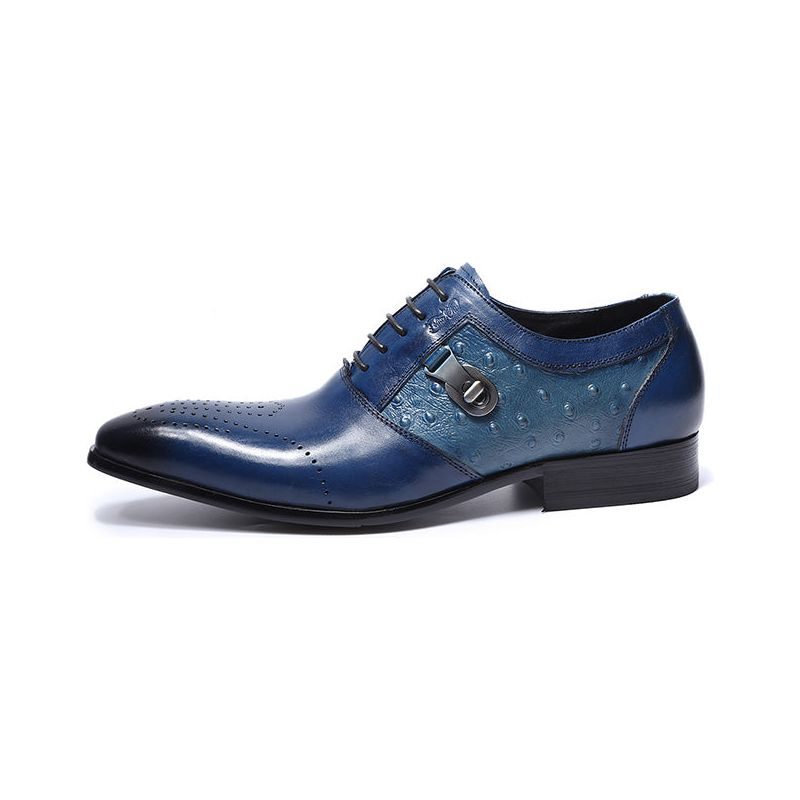 Sapatos Formais Masculinos Exóticos Lace-up Oxford Brogue Casuais - Azul