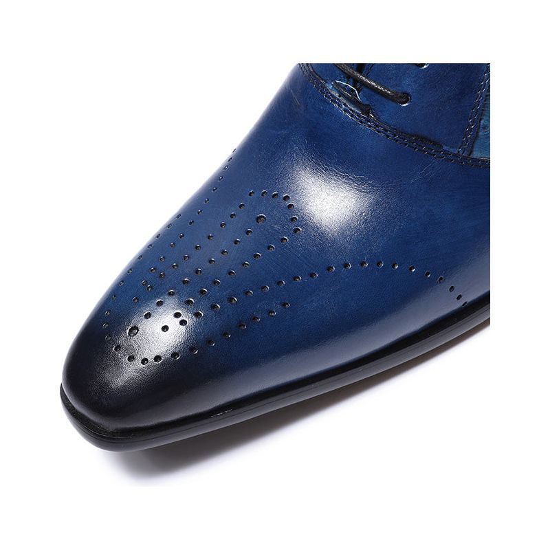 Sapatos Formais Masculinos Exóticos Lace-up Oxford Brogue Casuais - Azul