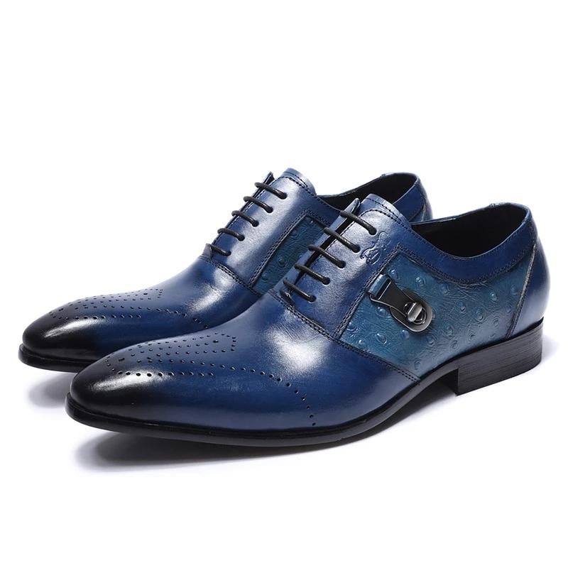 Sapatos Formais Masculinos Exóticos Lace-up Oxford Brogue Casuais - Azul