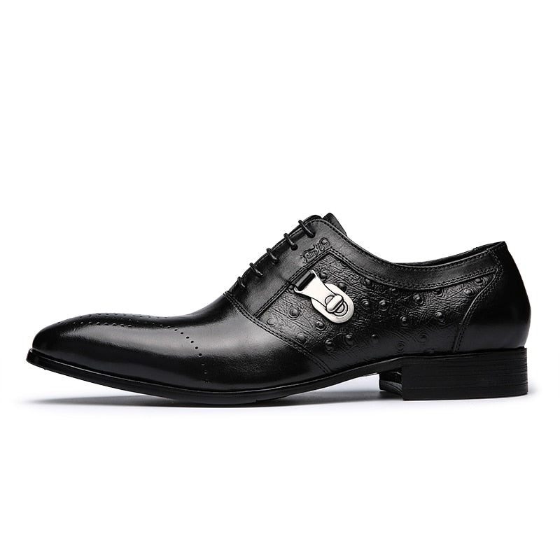 Sapatos Formais Masculinos Exóticos Lace-up Oxford Brogue Casuais - Preto