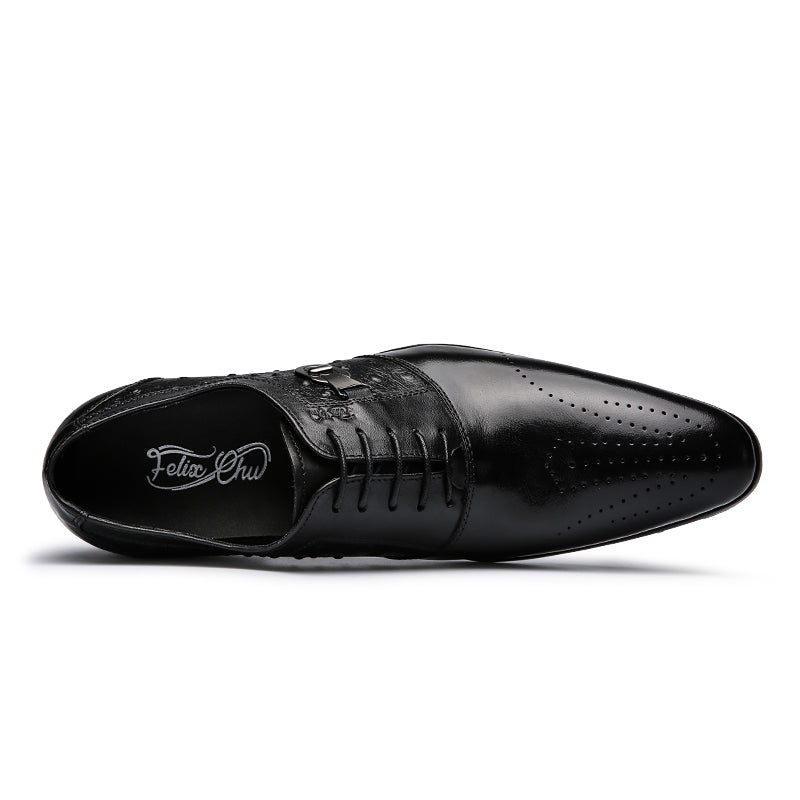 Sapatos Formais Masculinos Exóticos Lace-up Oxford Brogue Casuais - Preto