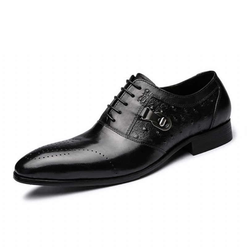 Sapatos Formais Masculinos Exóticos Lace-up Oxford Brogue Casuais - Preto