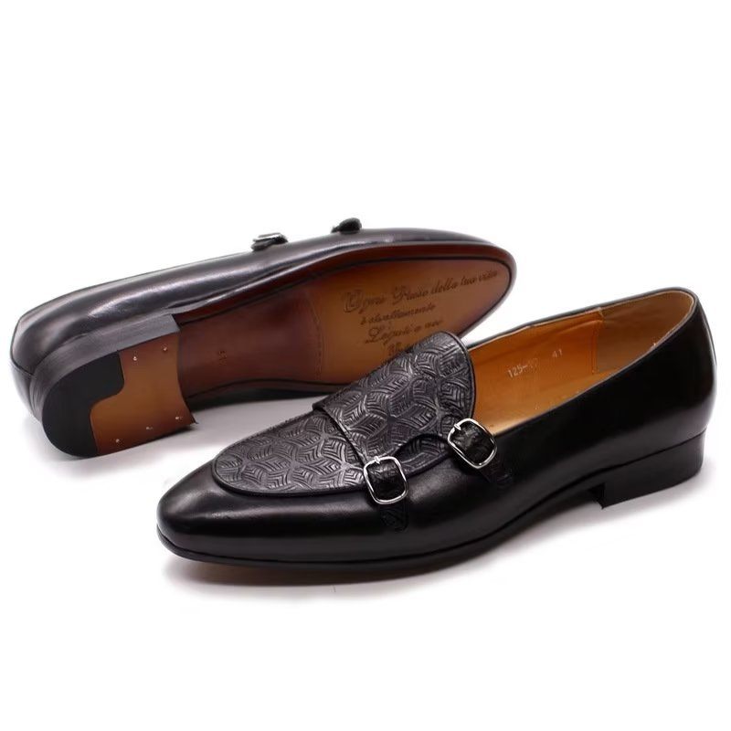 Sapatos Formais Masculinos Exóticos Monkstrap - Preto