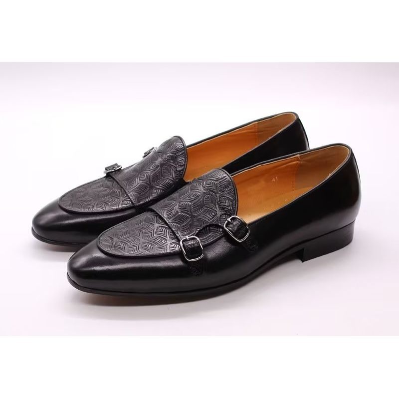 Sapatos Formais Masculinos Exóticos Monkstrap - Preto