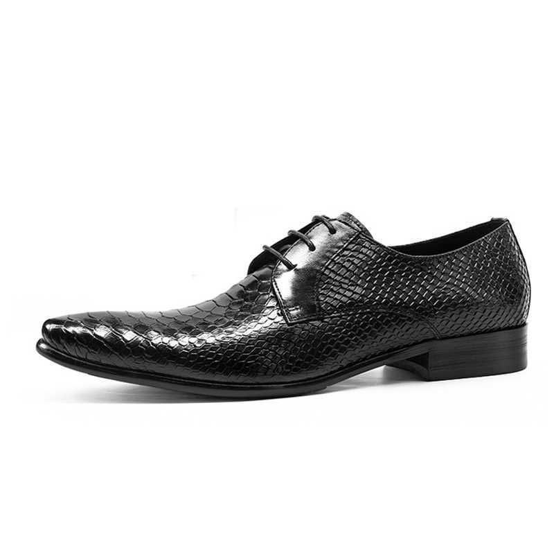 Sapatos Formais Masculinos Exóticos Retro Lace-up Wingtip Oxford - Preto