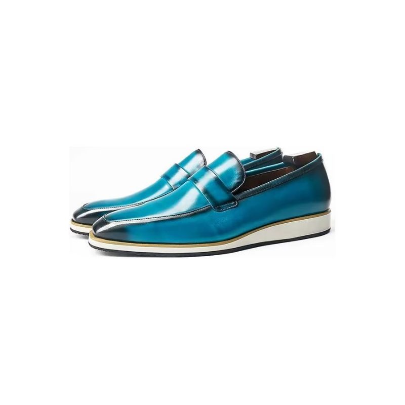 Sapatos Formais Masculinos Genuínos Com Bico Quadrado Casual Slip-ons