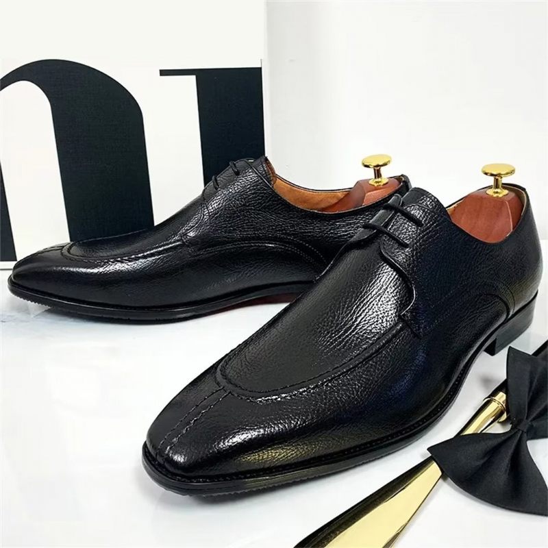 Sapatos Formais Masculinos Genuínos Com Bico Quadrado E Elegantes - Preto