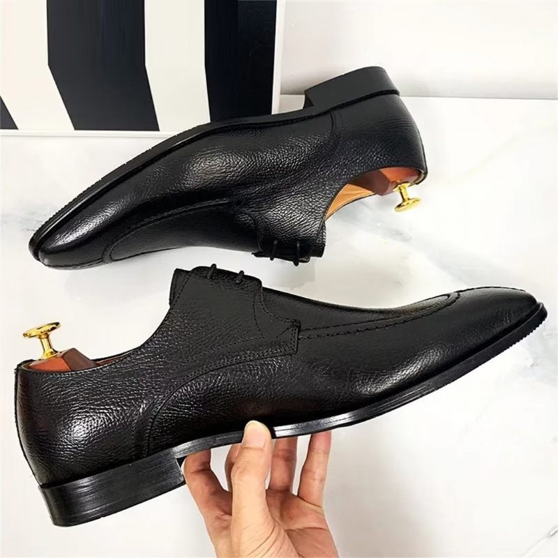 Sapatos Formais Masculinos Genuínos Com Bico Quadrado E Elegantes - Preto