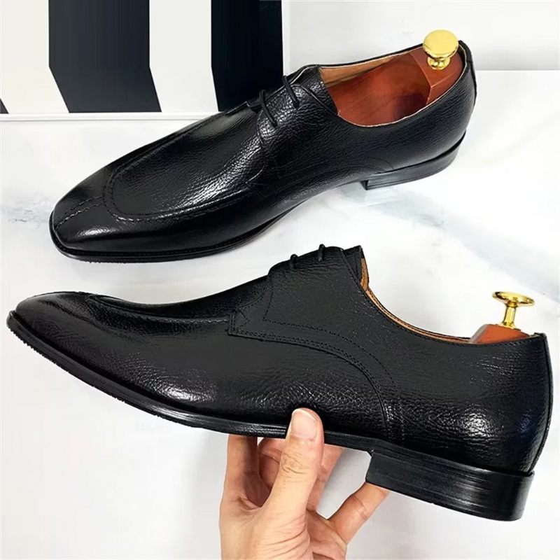 Sapatos Formais Masculinos Genuínos Com Bico Quadrado E Elegantes - Preto