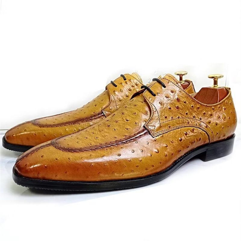 Sapatos Formais Masculinos Genuínos Com Bico Quadrado E Elegantes - Amarelo