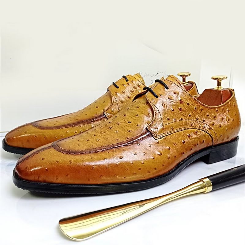 Sapatos Formais Masculinos Genuínos Com Bico Quadrado E Elegantes - Amarelo