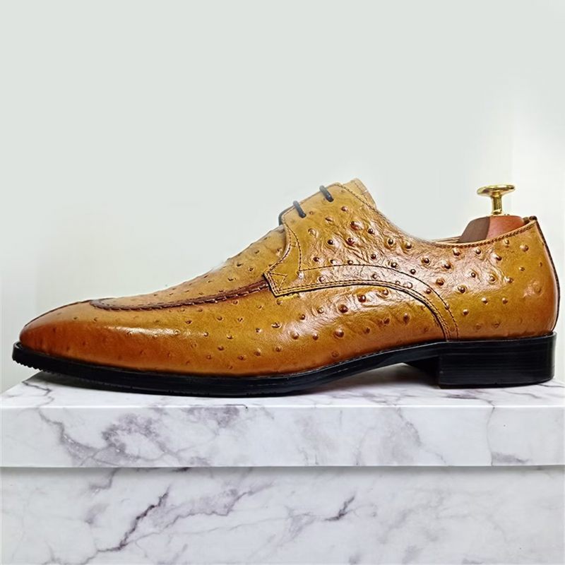 Sapatos Formais Masculinos Genuínos Com Bico Quadrado E Elegantes - Amarelo