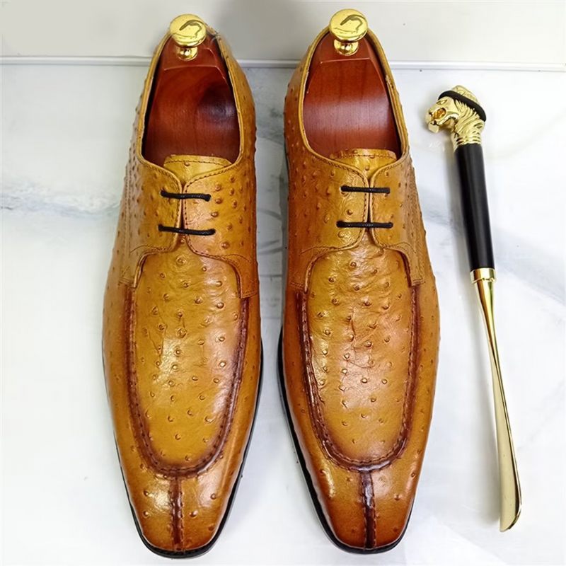 Sapatos Formais Masculinos Genuínos Com Bico Quadrado E Elegantes - Amarelo