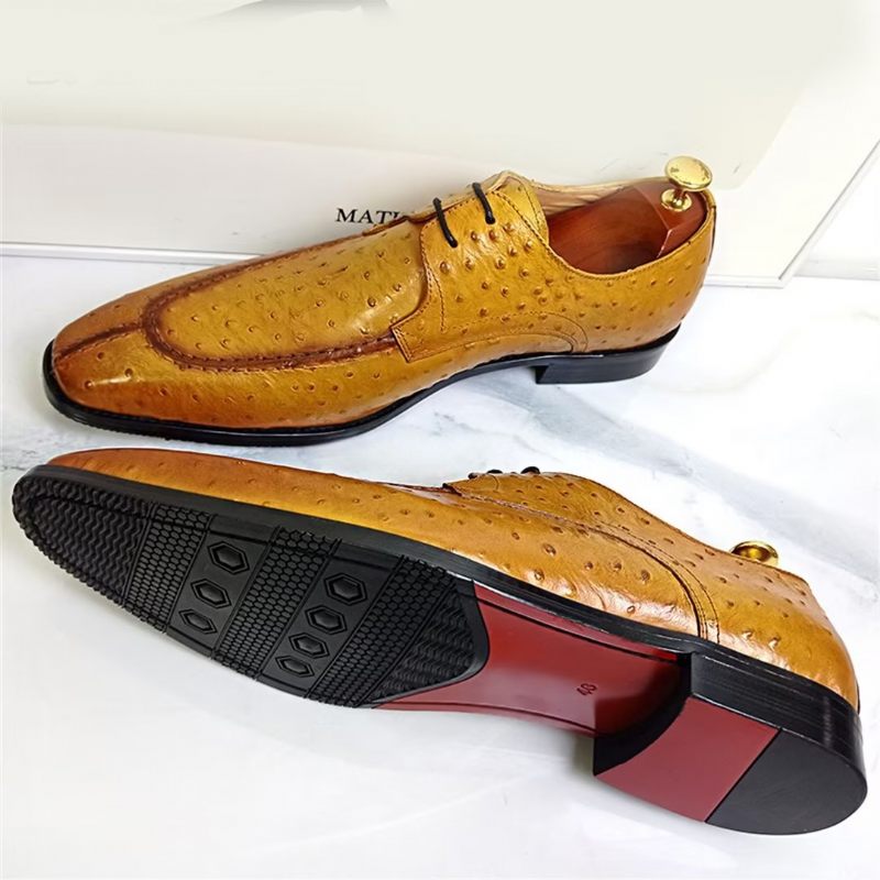 Sapatos Formais Masculinos Genuínos Com Bico Quadrado E Elegantes - Amarelo