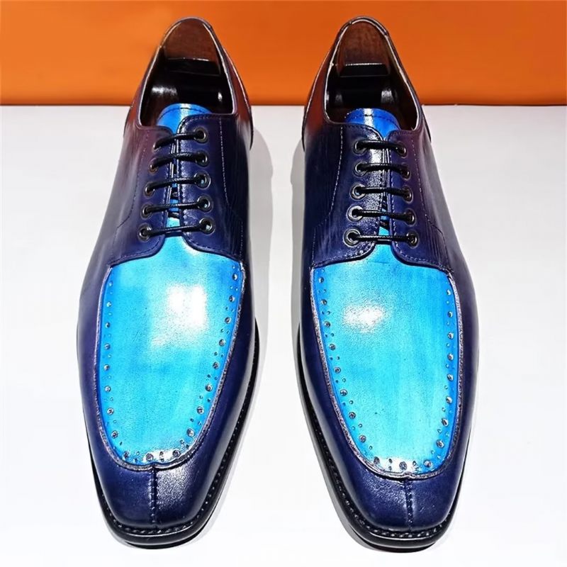 Sapatos Formais Masculinos Genuínos Com Bico Quadrado E Elegantes - Azul