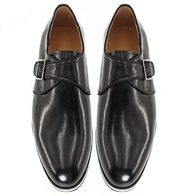 Sapatos Formais Masculinos Genuínos Com Bico Redondo E Elegantes - Preto