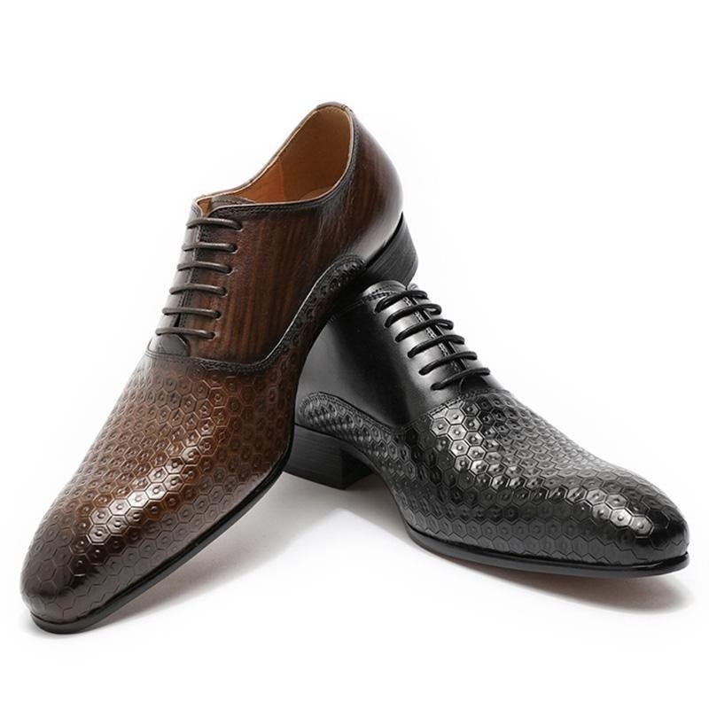 Sapatos Formais Masculinos Geoluxe Chic Lace Up Biqueira Pontuda Oxford - Preto