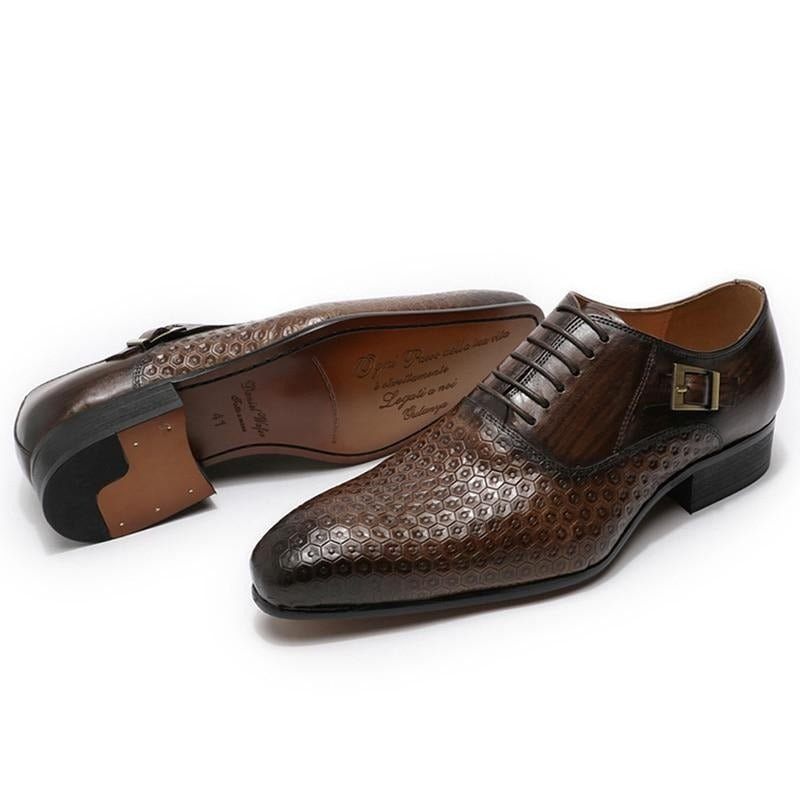 Sapatos Formais Masculinos Geoluxe Chic Lace Up Biqueira Pontuda Oxford - Café