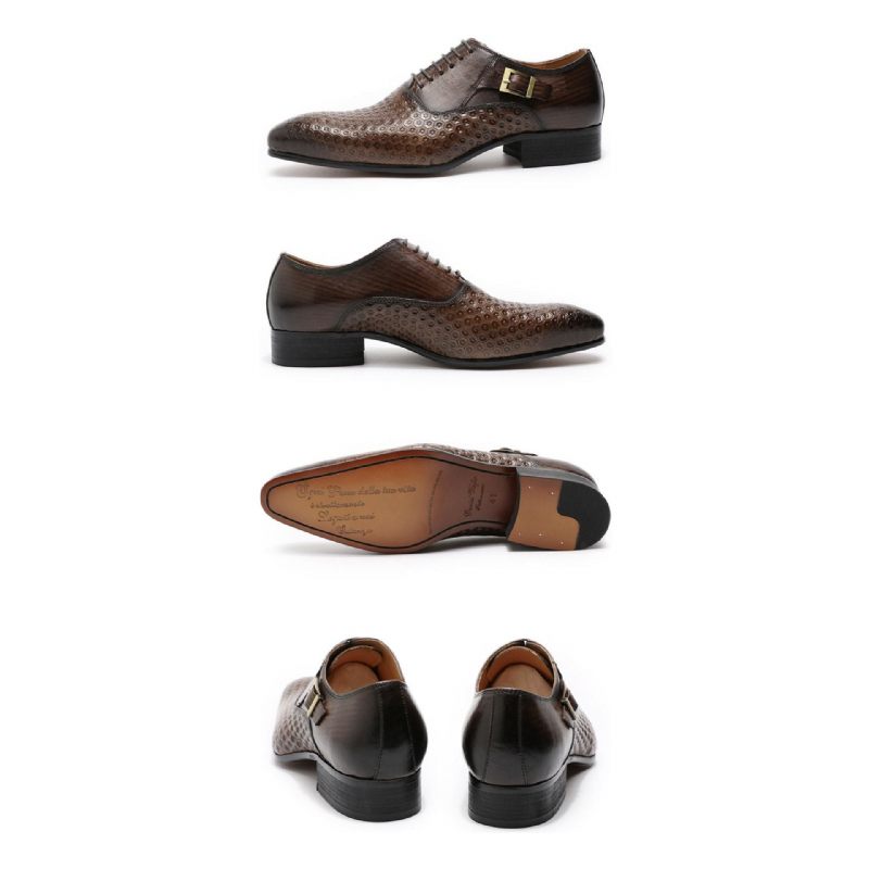 Sapatos Formais Masculinos Geoluxe Chic Lace Up Biqueira Pontuda Oxford - Café