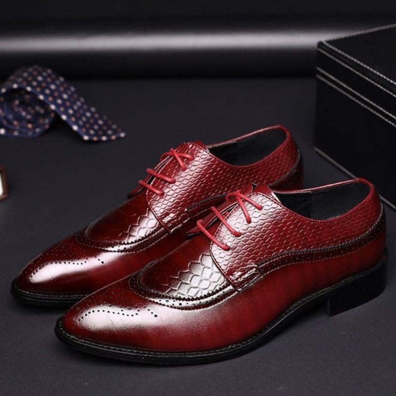 Sapatos Formais Masculinos Jacaré Luxo Rendas Brogue Sociais - Vermelho