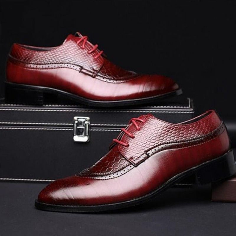 Sapatos Formais Masculinos Jacaré Luxo Rendas Brogue Sociais - Vermelho