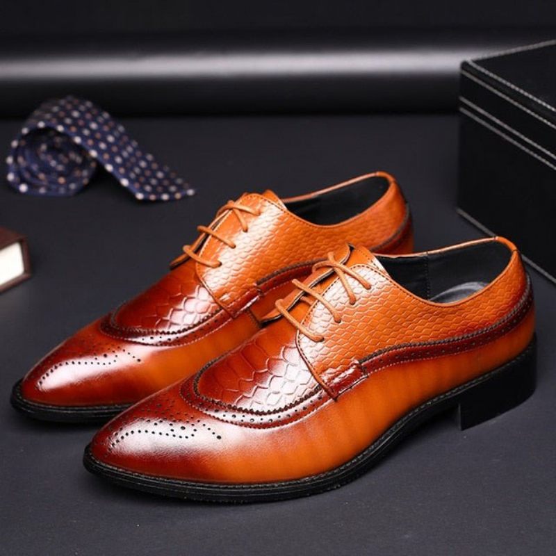 Sapatos Formais Masculinos Jacaré Luxo Rendas Brogue Sociais - Café