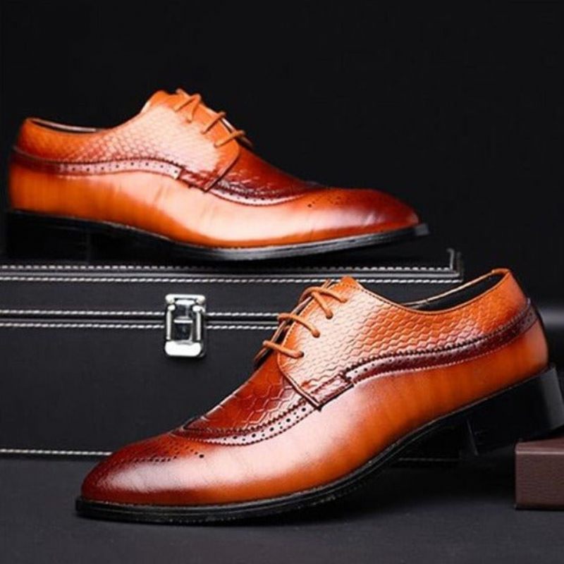 Sapatos Formais Masculinos Jacaré Luxo Rendas Brogue Sociais - Café