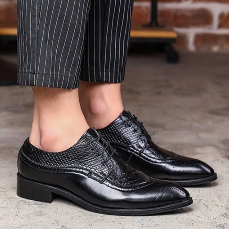 Sapatos Formais Masculinos Jacaré Luxo Rendas Brogue Sociais - Preto